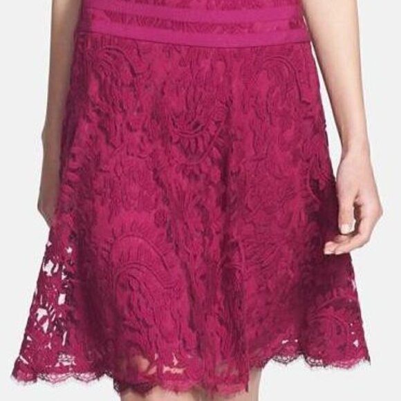 Adrianna Papell Fushia Pink Embroidered Lace Dress Fit & Flare Size US  6 EU 38 - Picture 2 of 8